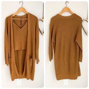 FRYE Womens 2-piece MADISON Duster Cardigan Knit Tank SMALL Brown